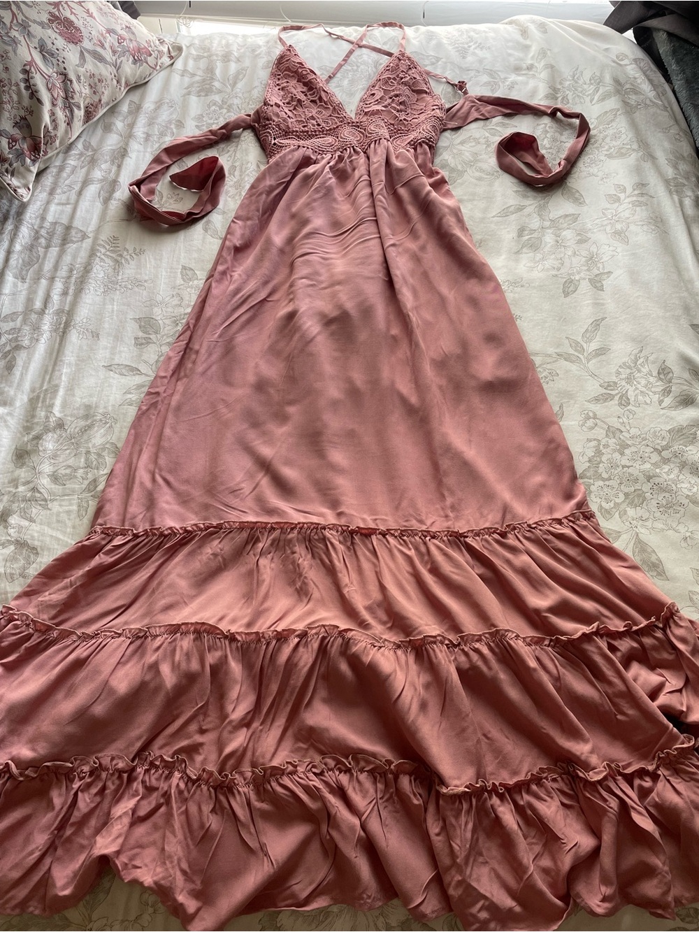 NWT Deadstock Dusty Pink Eyelet Tiered Maxi Dress Medium Boho Coquette Y2K Beach